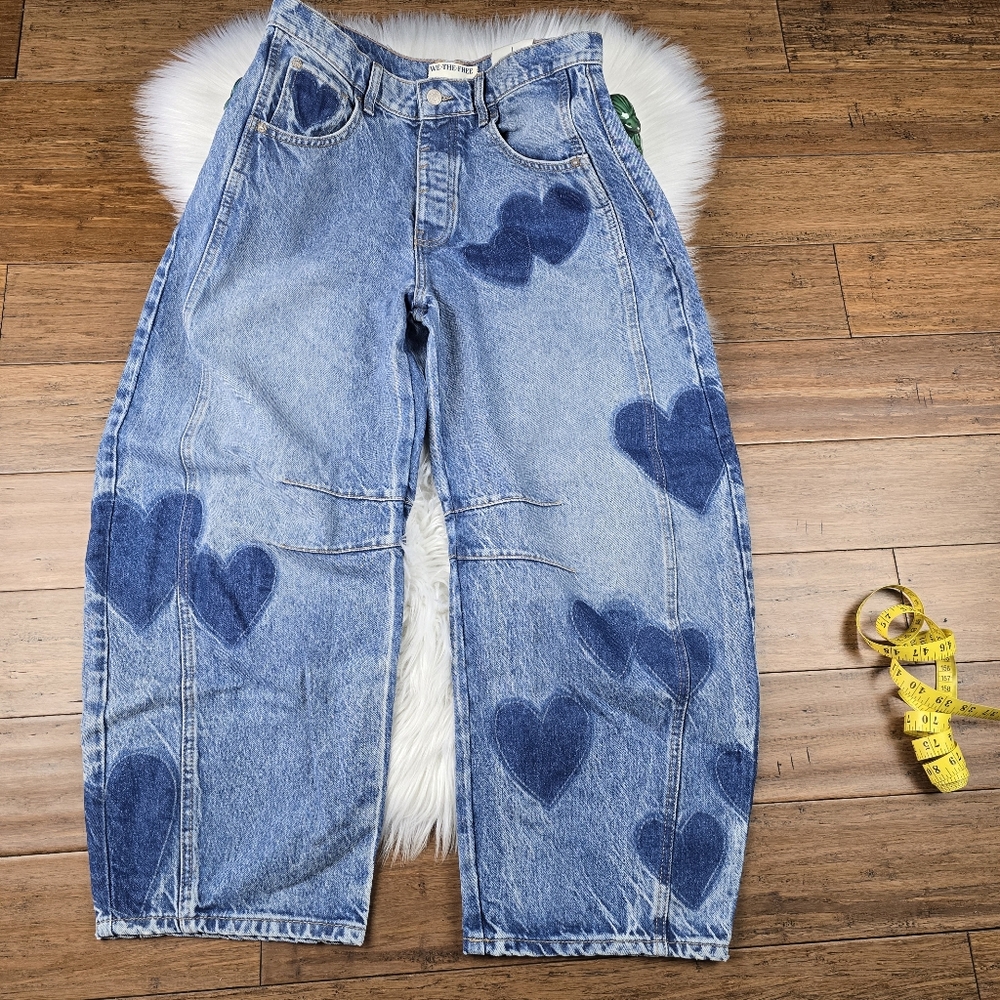 Free People We The Free People Heart Shadow Barrel Good Luck Jeans 27 - Picture 6 of 14